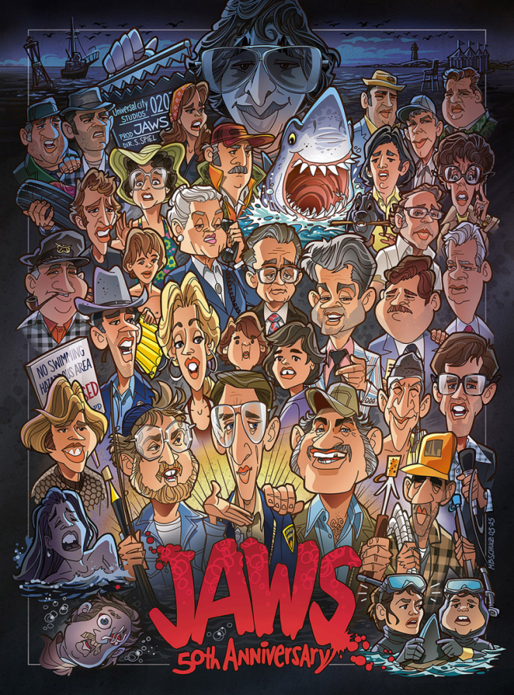 Karikatur JAWS / Der Weisse Hai - Cast