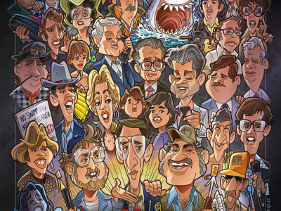 Karikatur JAWS / Der Weisse Hai - Cast